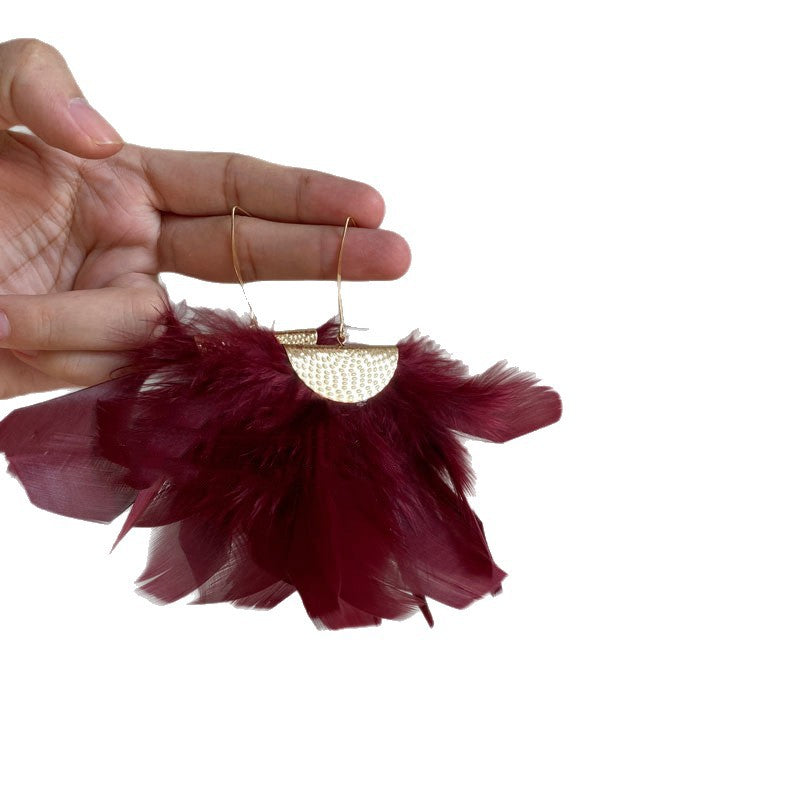 Pendientes Colgantes Étnicos Vintage de Plumas y Borlas para Mujer con Diseño Geométrico y Estética Natural