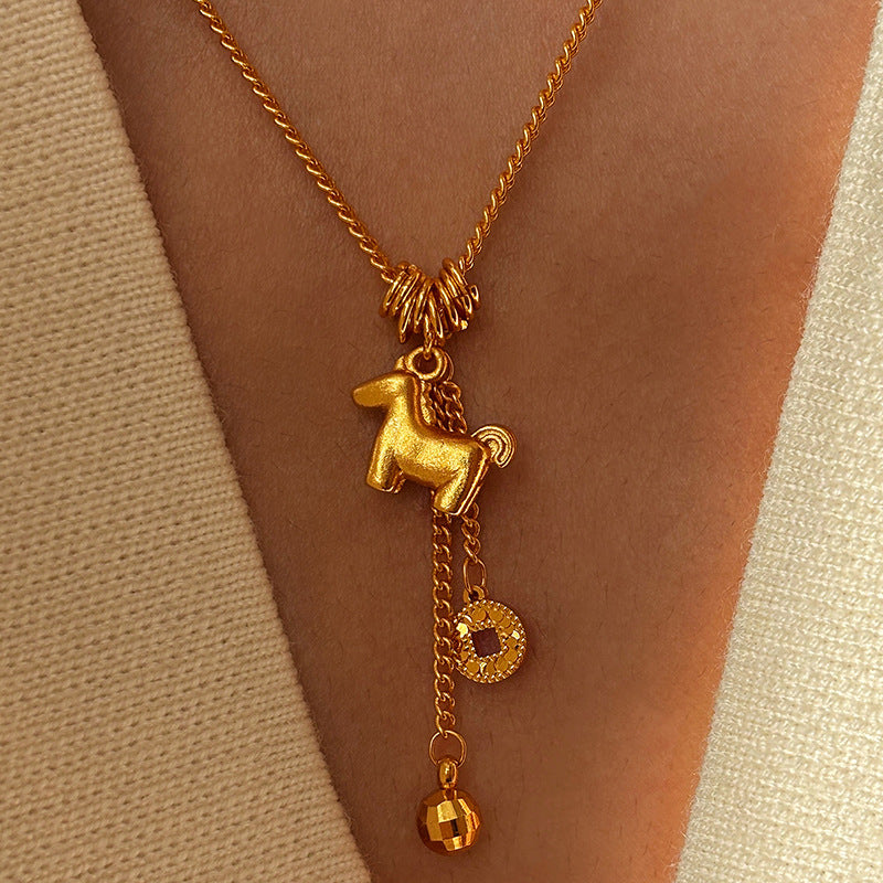 Collana di lusso in rame placcato oro 24K a forma di cavallo per donne, catena clavicola