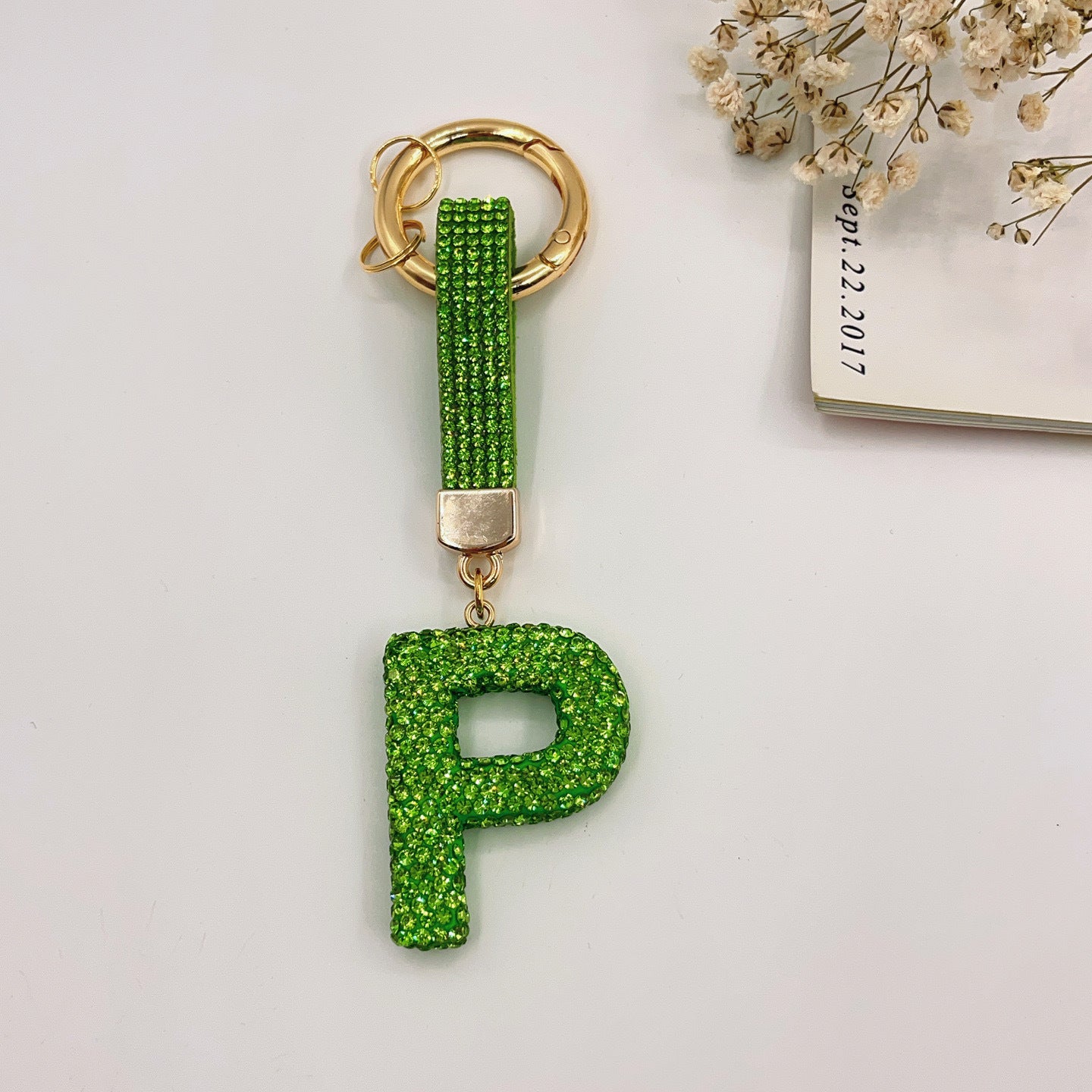 Sweet Rhinestone Inlay Letter Resin Keychain Charm Bar