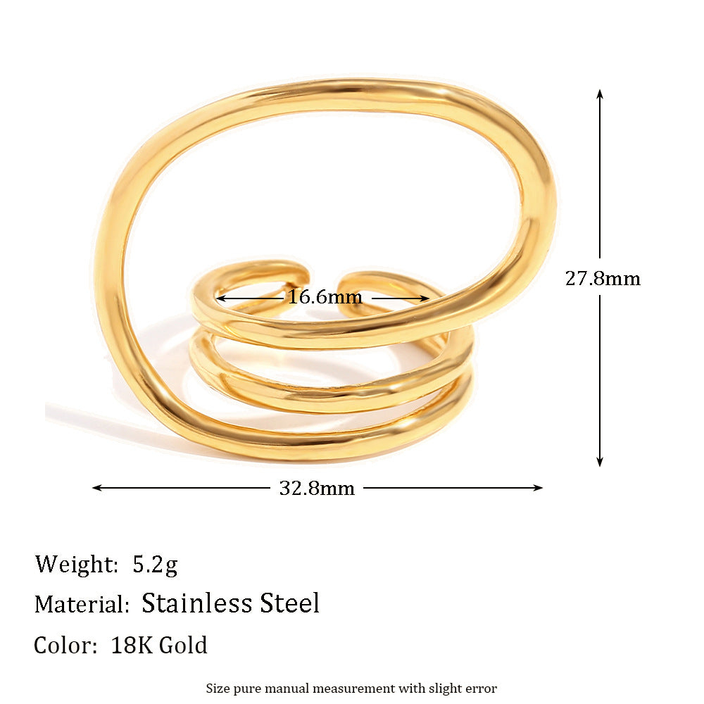 Minimalist Geometric Stainless Steel Ring with 18K Gold Plating for Women Featuring Bold Linear Design