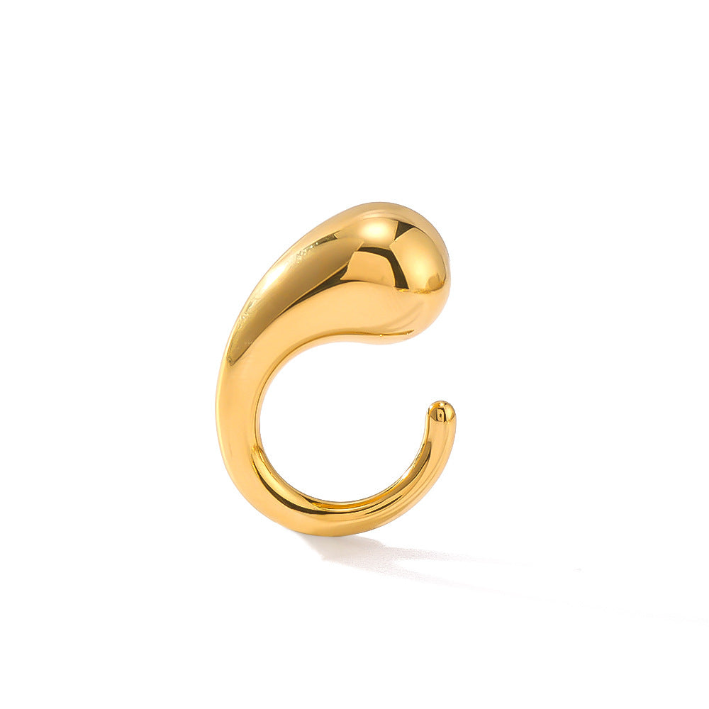 Minimalist Titanium Steel Drop-Shaped Opening Ring for Women with 18K Vacuum Plating and Hypoallergenic Stainless Steel Construction