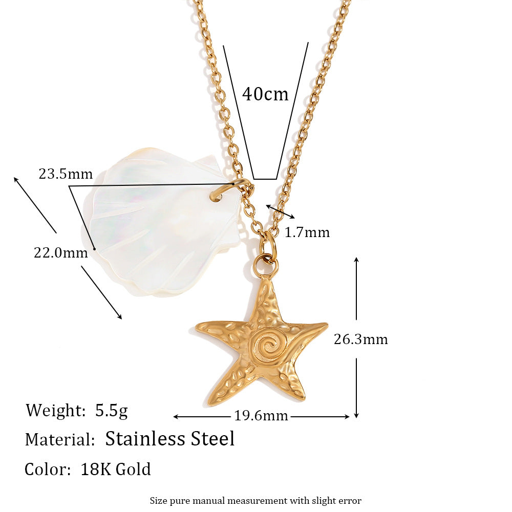 Minimalist Shell and Star Pendant Necklace in Stainless Steel with 18K Gold Plating for Women