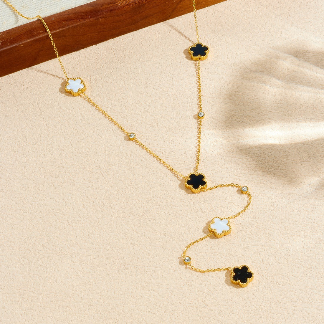 Minimalist Gold Plated Stainless Steel Floral Pendant Y-Shape Tassel Necklace for Women