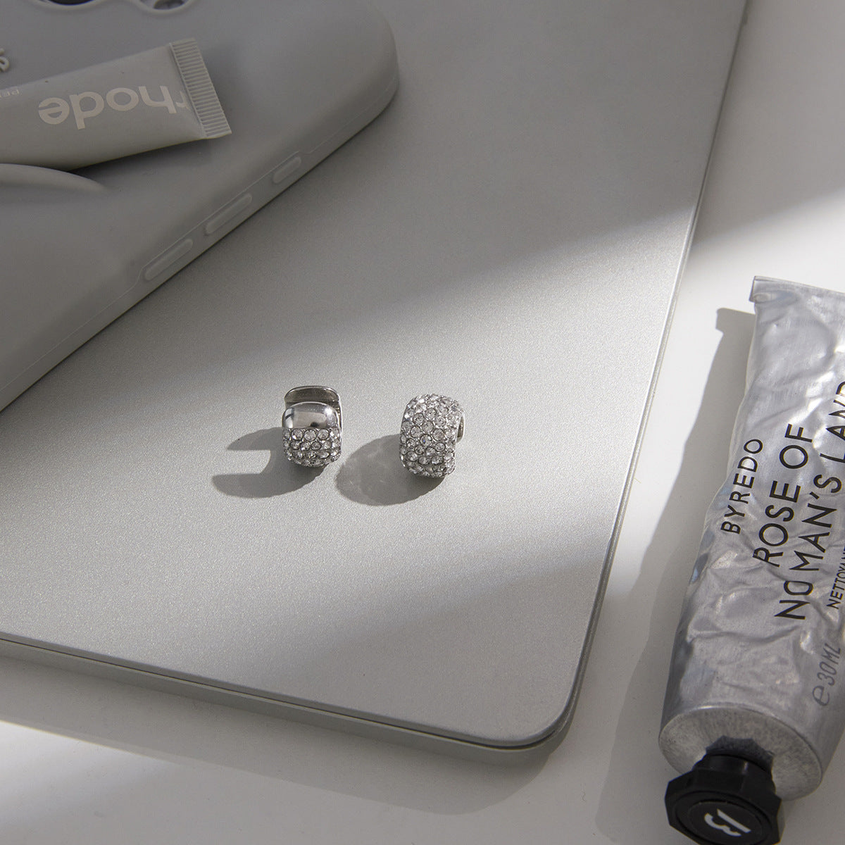 Elegant Geometric Stainless Steel Cubic Zirconia C-Shape Clip-On Earrings for Women