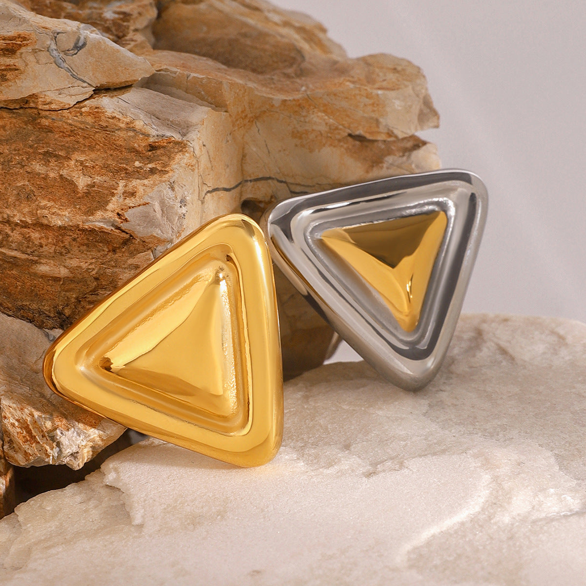 Minimalist Geometric Triangle Plated Stainless Steel Brooch for Women