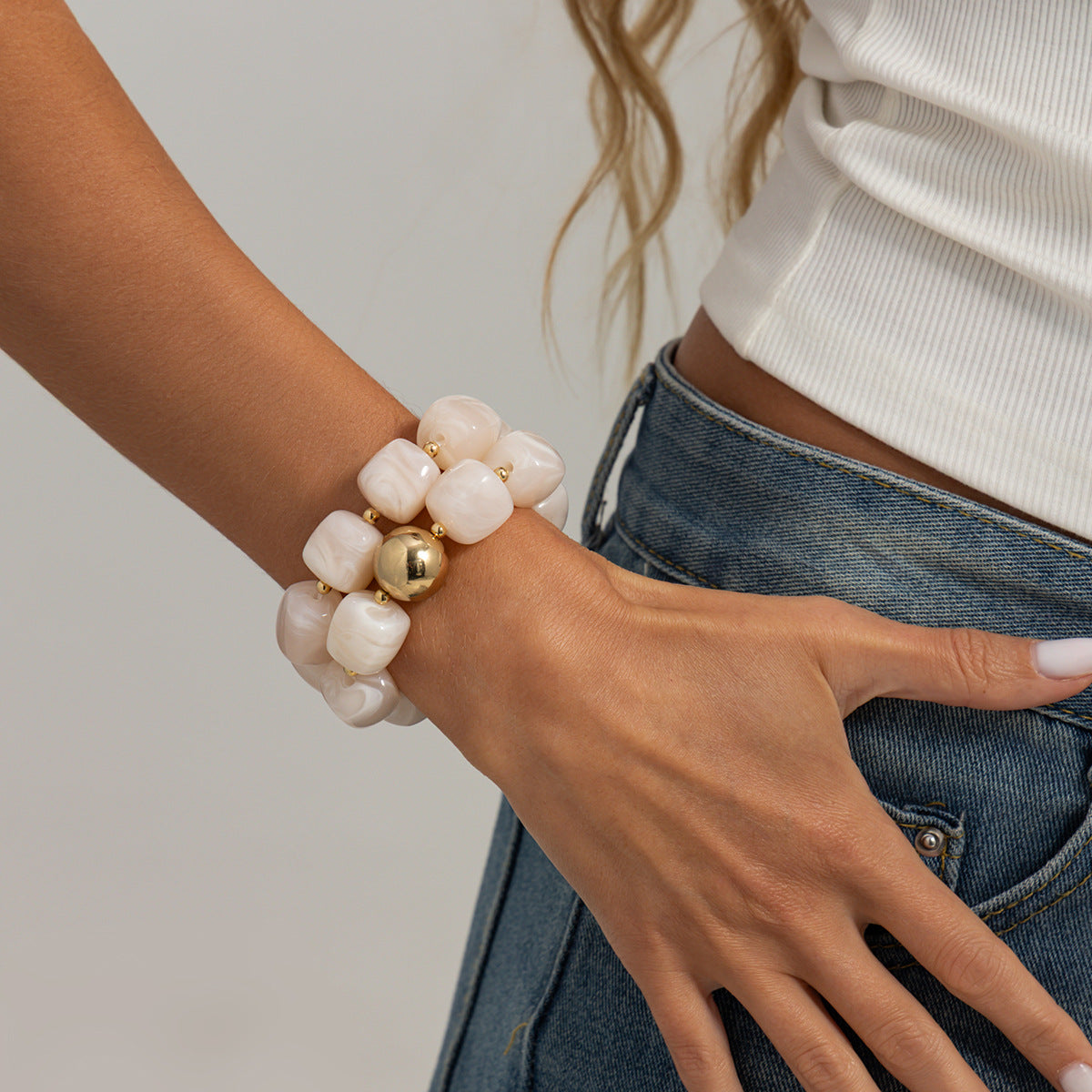 Vintage Geometric Gradient Resin Bracelet for Women