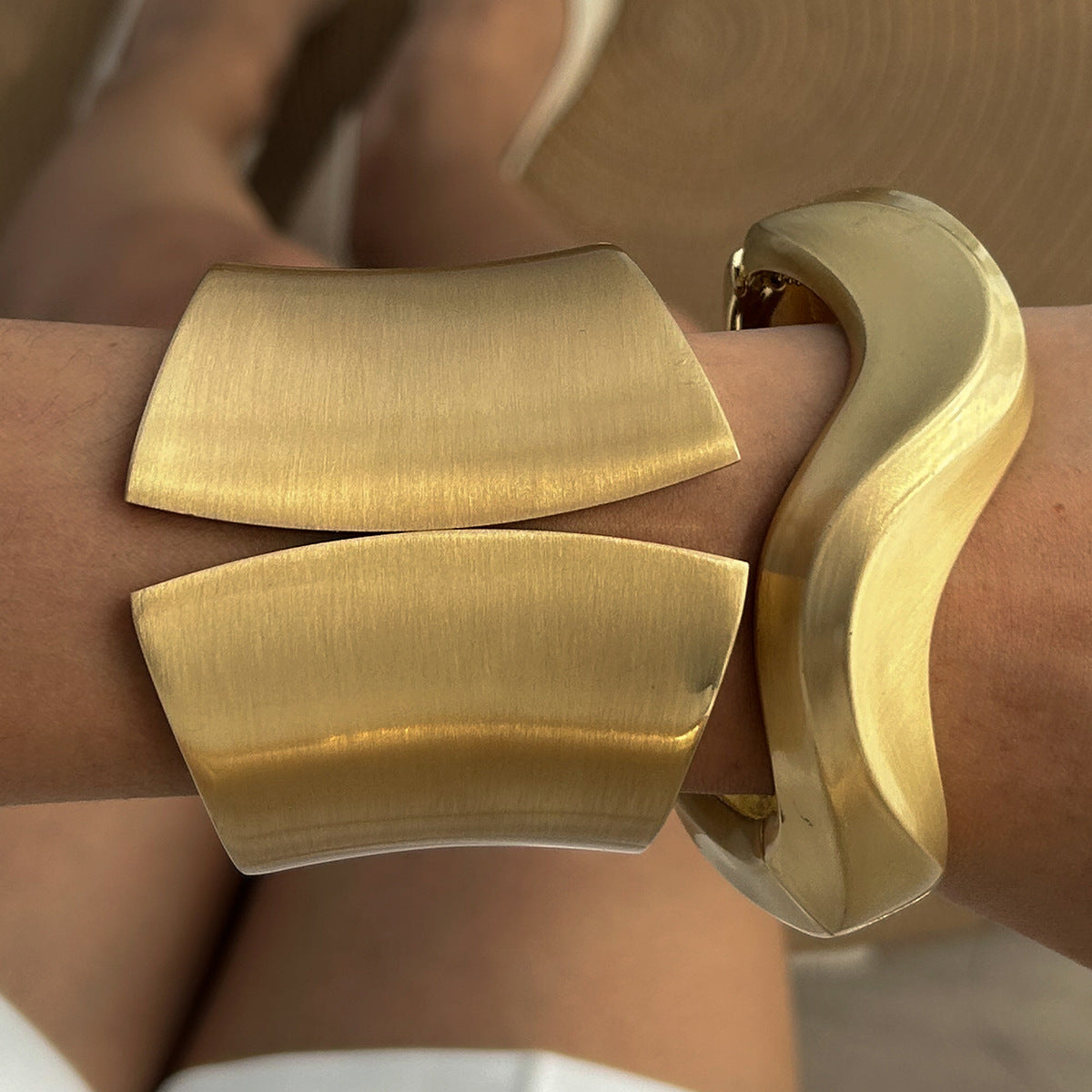 Fashion Geometric Zinc Alloy Plated Open Cuff Bracelet Set