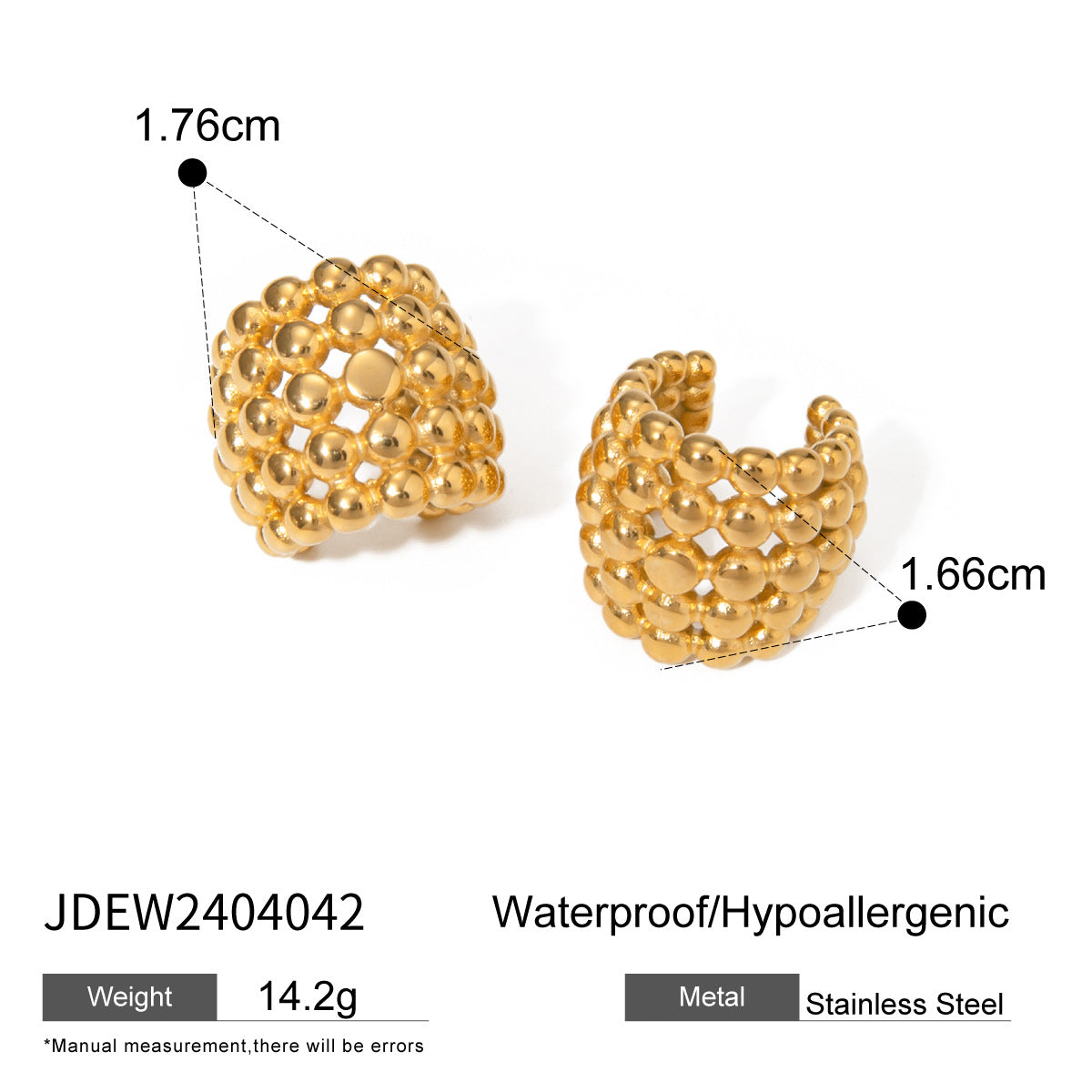 18K Gold Plated Stainless Steel Smooth Bead Honeycomb Clip Earrings for Women Instagram Style Minimalist Geometric Fashion Ear Clips