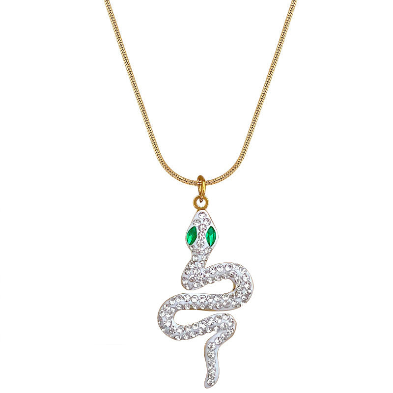 Collana Pendente Minimalista Serpente Occhi Verdi in Acciaio al Titanio per Donne e Uomini, Stile Medaglione Geometrico con Catena Clavicola Placcata Oro