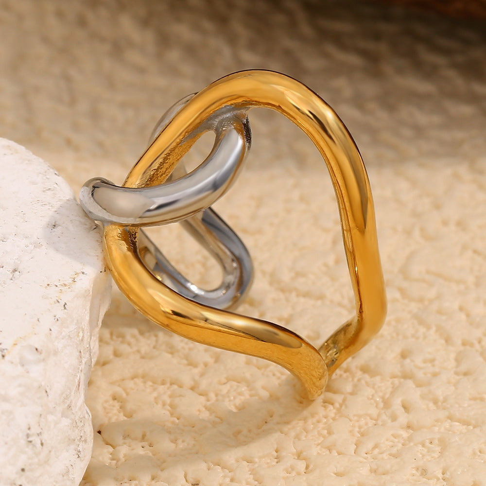 Anello Minimalista Geometrico in Acciaio Inossidabile con Placcatura in Oro 18K Fascia Doppia Aperta