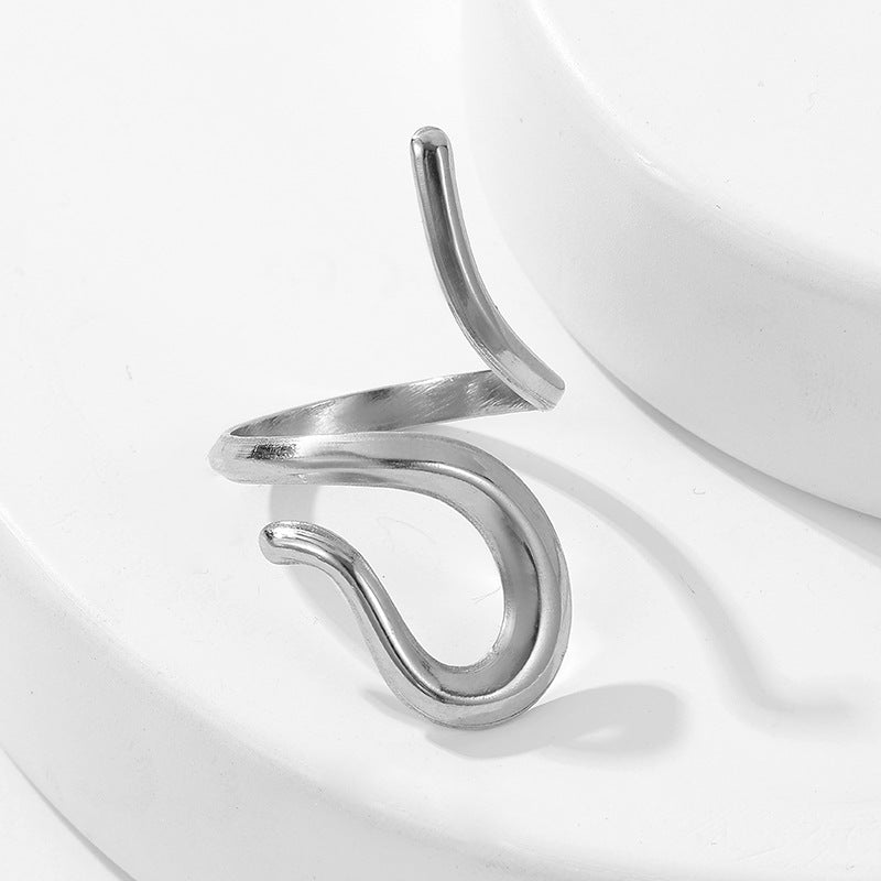 Anello a serpente irregolare geometrico regolabile in acciaio inossidabile per indice con finitura placcata