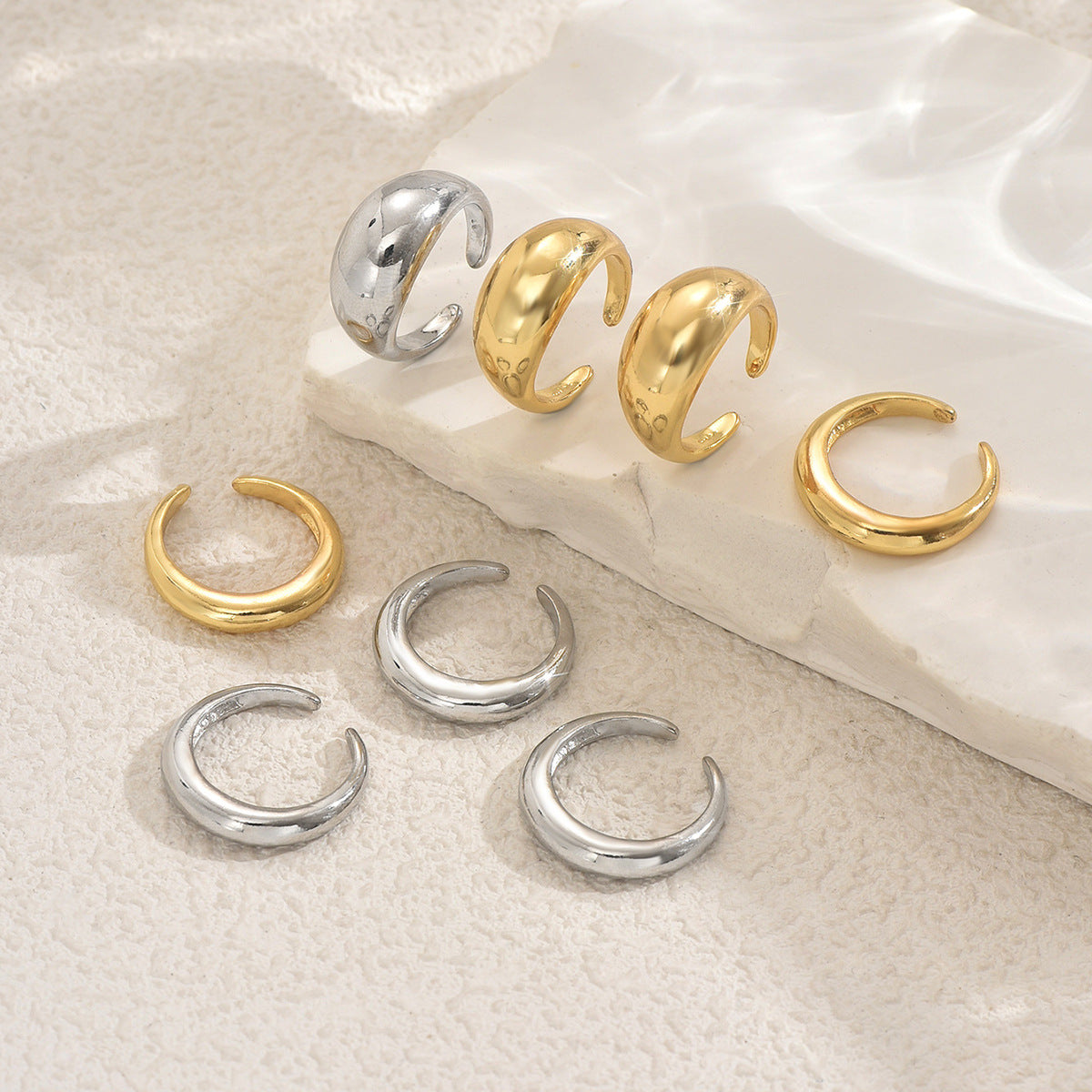 Minimalist Geometric Round Ring Set for Women in Zinc Alloy with Plated Finish Adjustable Open Band