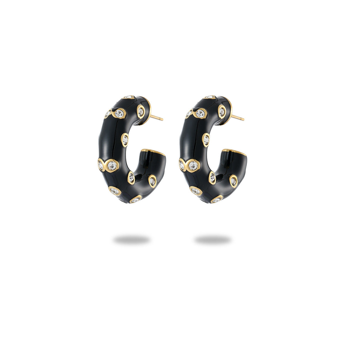 Pendientes de acero de titanio con forma de C, minimalistas y a la moda, para mujer, con acabado esmaltado e incrustaciones de diamantes de imitación
