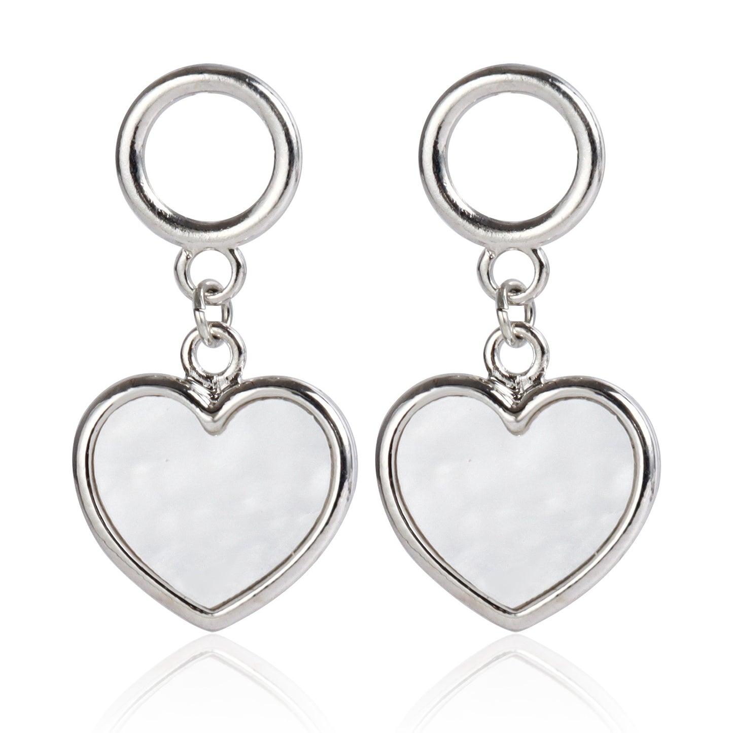 Geometric Hollow Circular Ear Studs with Mother-of-Pearl Inspired Heart Pendant in Plated Metal for Women