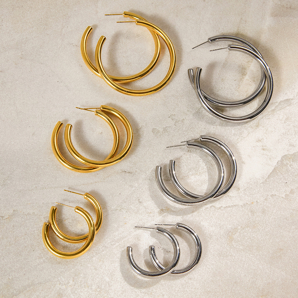 Pendientes de aro geométricos de acero inoxidable con acabado chapado para mujer, aretes minimalistas a la moda