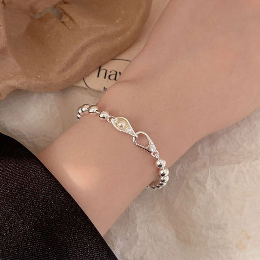Bracciale minimalista geometrico con perle in Argento Sterling 925 con Finitura Placcata