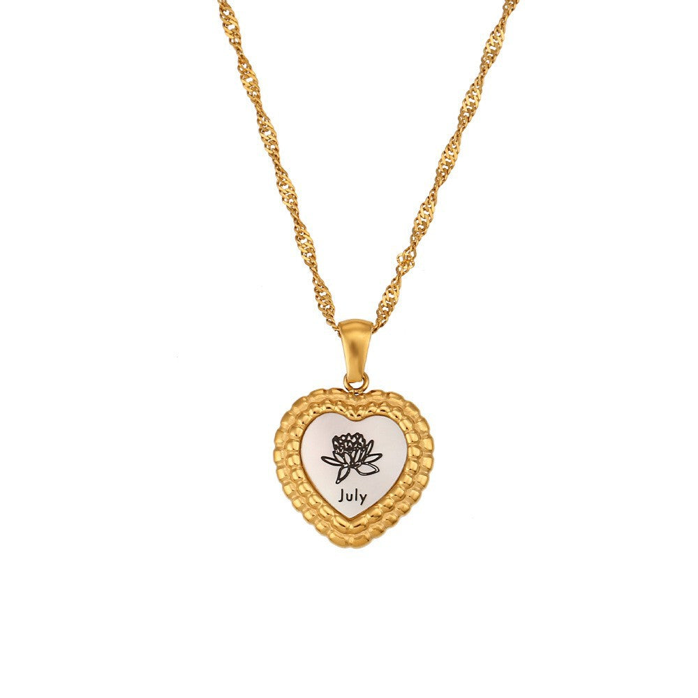 Collana con pendente a cuore vintage Shell per donna in acciaio inossidabile placcato oro 18 carati con design geometrico e catena a serpente