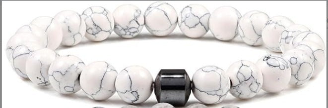 Unisex Magnetic White Pine Black Matte Tiger Eye Agate Beaded Bracelet Geometric Round Gemstone Jewelry