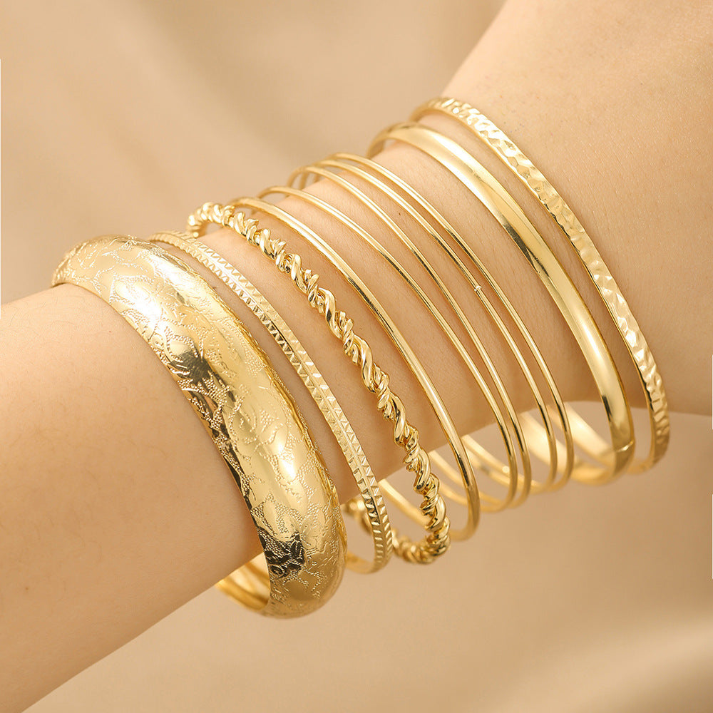 Bohemian Geometric Wave Pattern Polished Electroplated Alloy Bracelet Set for Men and Women