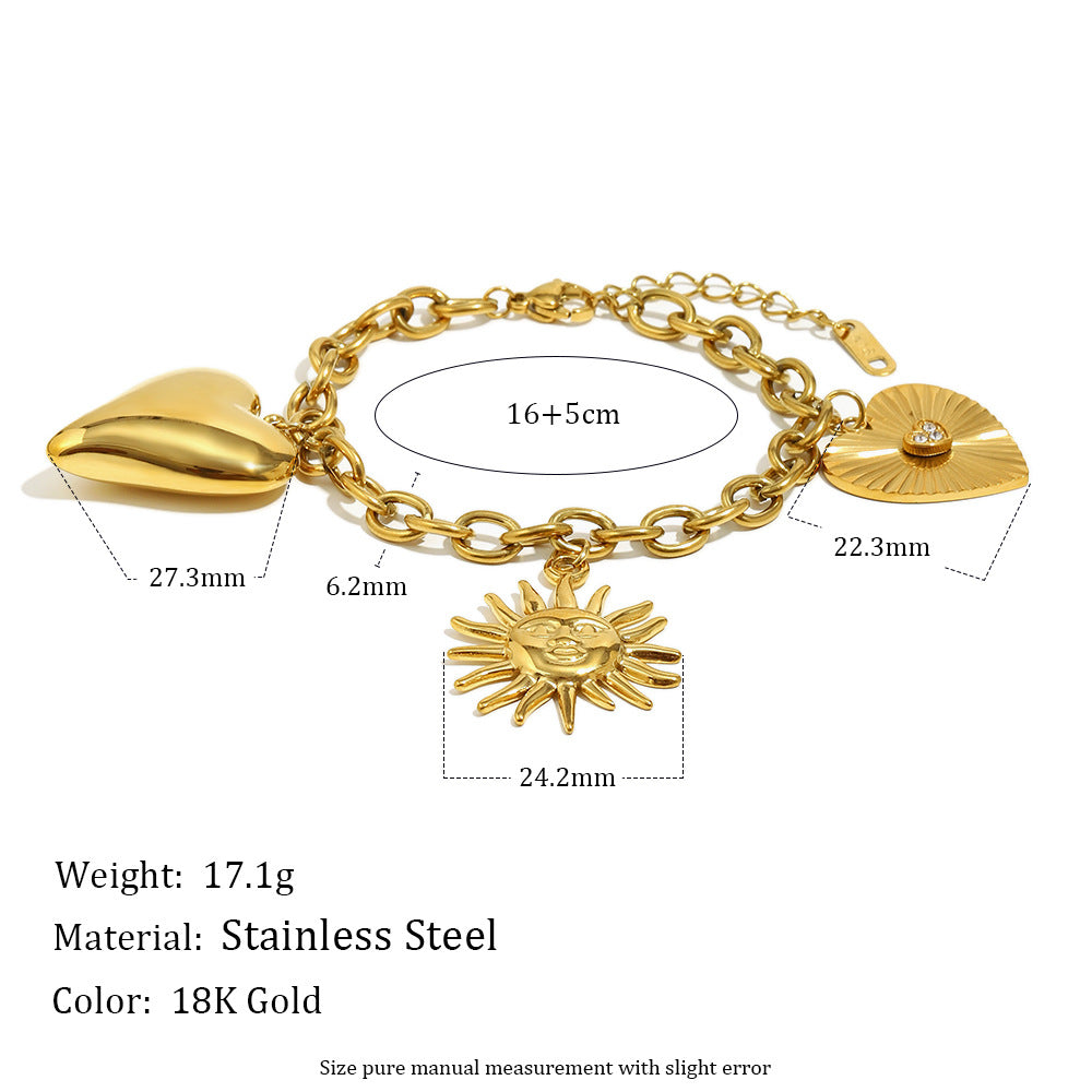 Fashionable Minimalist Geometric Stainless Steel Plated 18K Gold Sun Pendant O-Chain Bracelet for Women