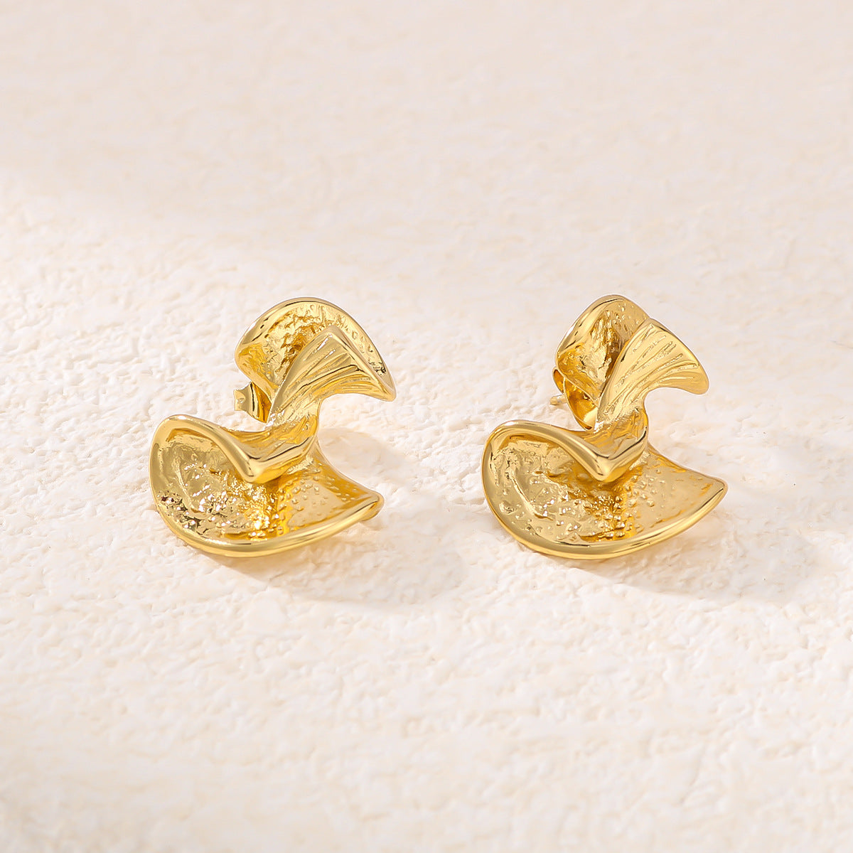 Geometric Irregular Twisted Stainless Steel Earrings with 18K Gold Plating for Women — Textured Minimalist Statement Ear Studs