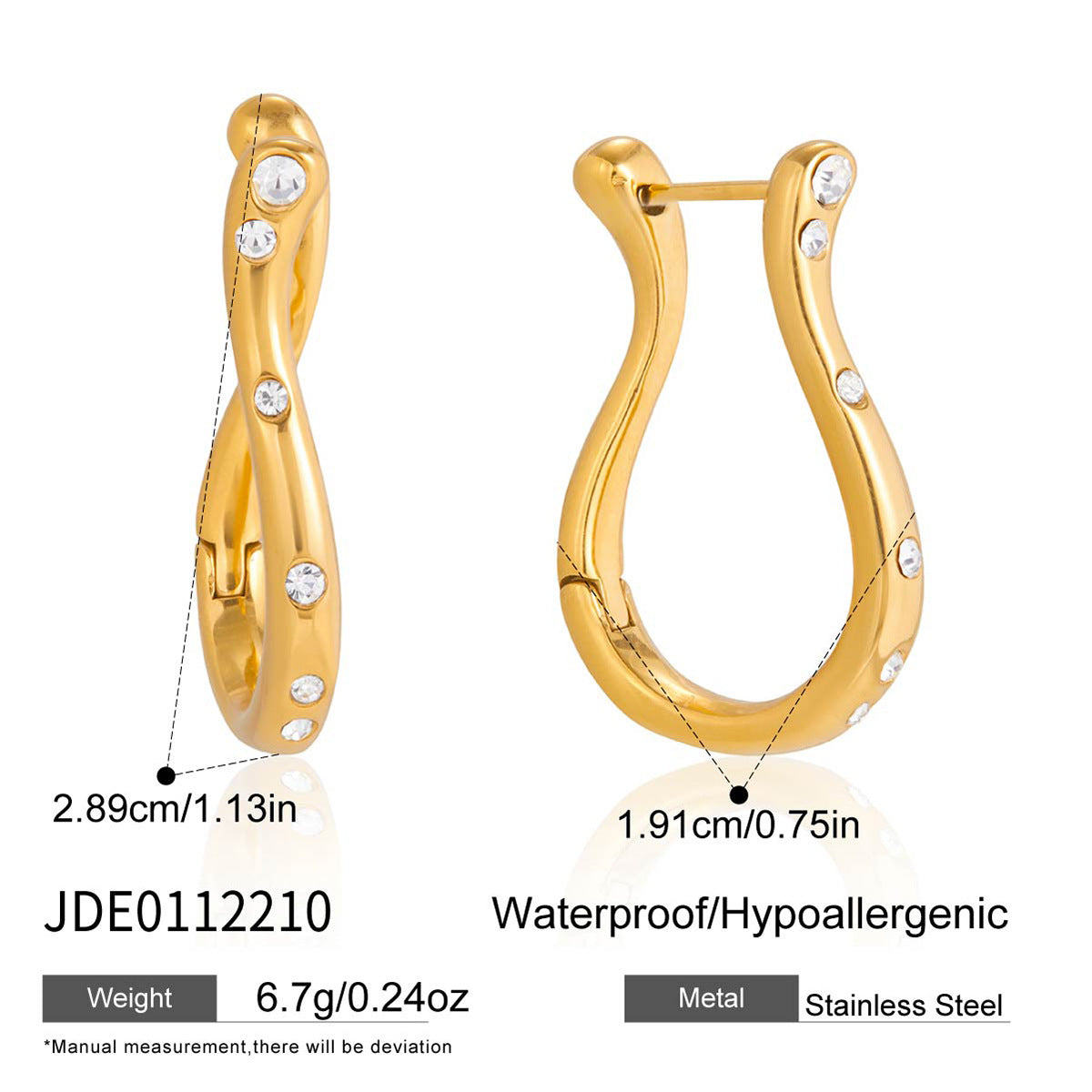 Elegant Geometric Stainless Steel Plated Rhinestone Hoop Earrings for Women