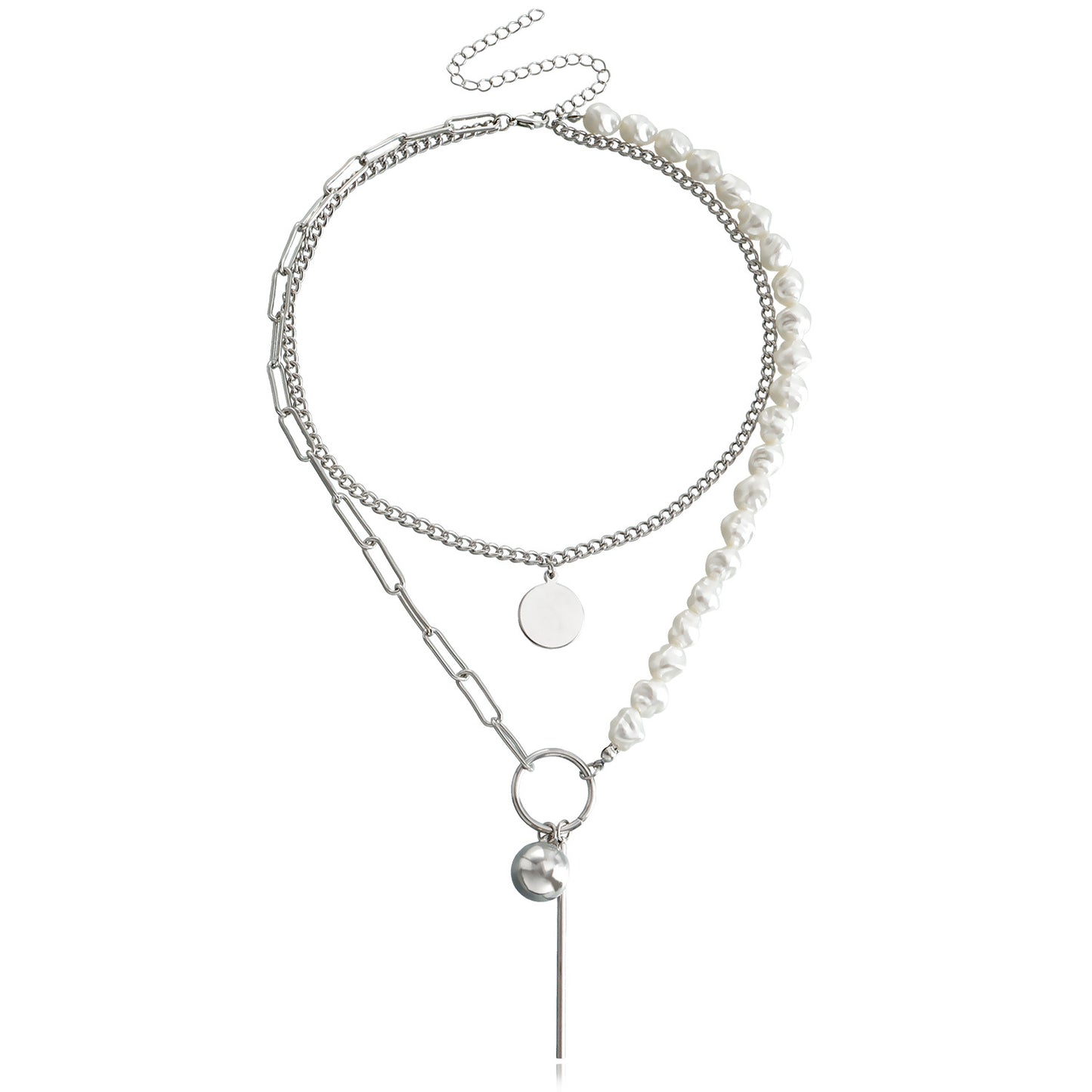 Punk Style Geometric Mother-of-Pearl Pendant Necklace for Women Alloy Chain with Plating Finish