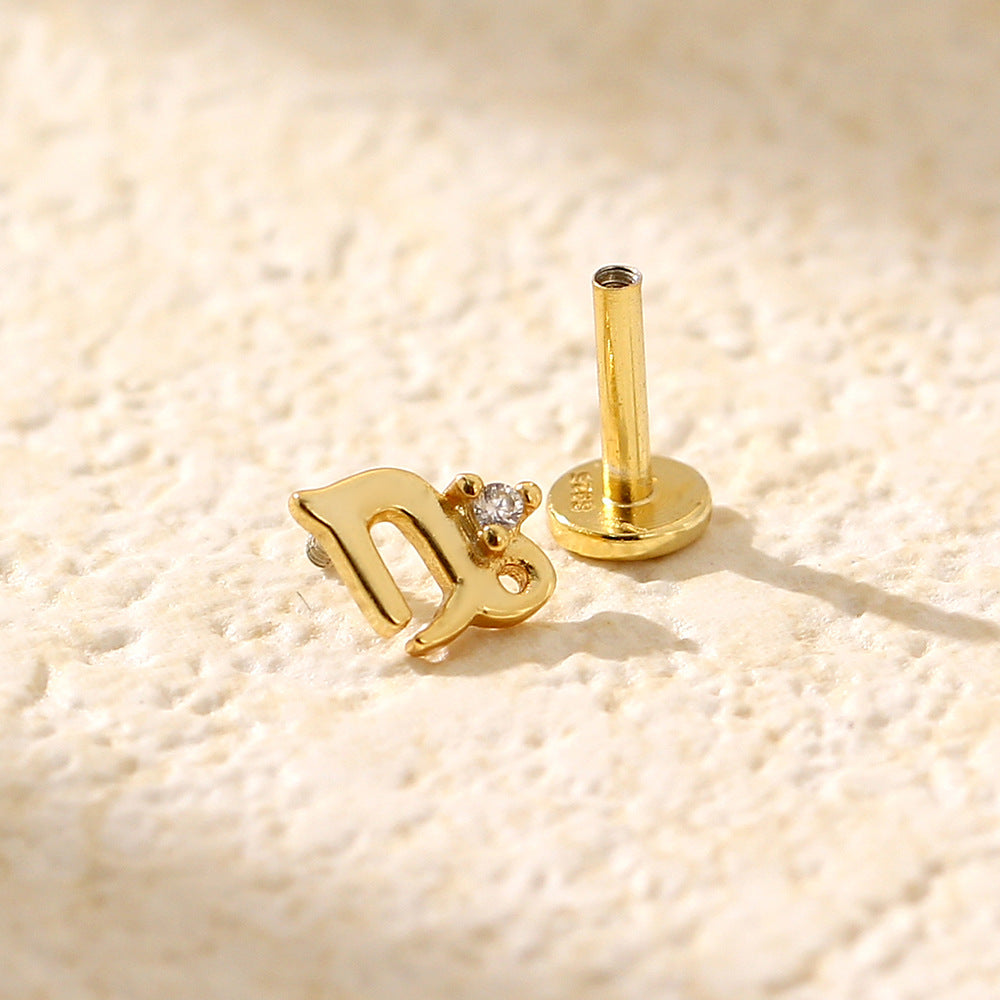 Minimalist S925 Sterling Silver Zodiac Flat Back Cartilage Earrings for Unisex