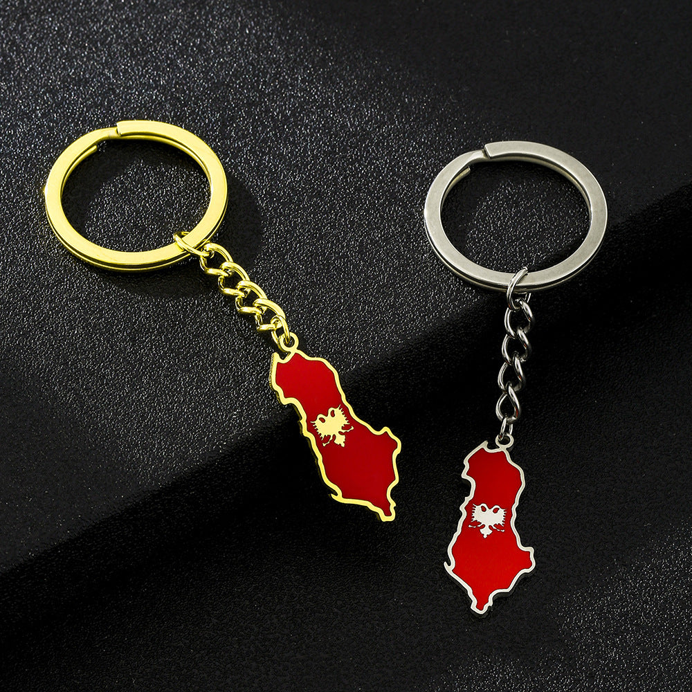 Llavero con diseño de águila de estilo étnico del mapa de Albania, de acero de titanio, accesorio unisex para recuerdo de viaje o regalo