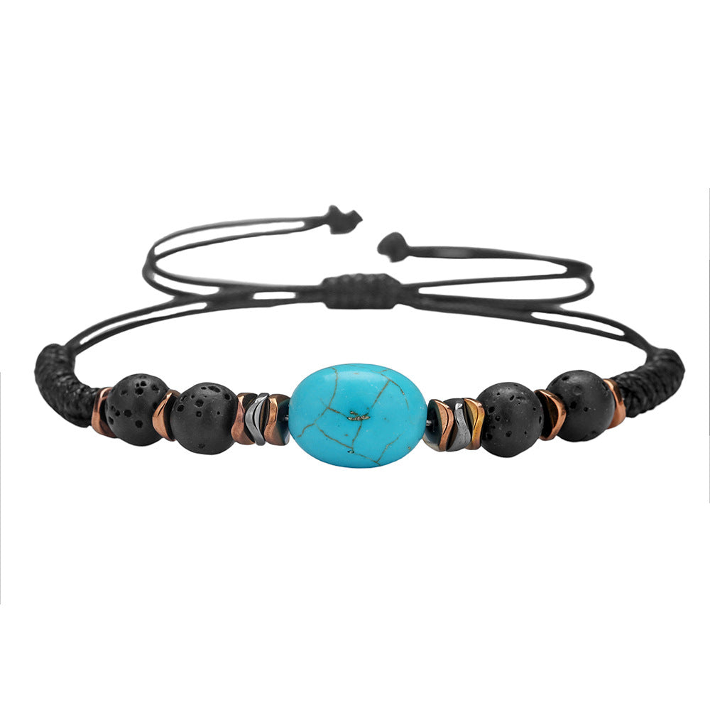 Vintage Geometric Round Hematite Turquoise Handmade Bracelet Unisex Adjustable