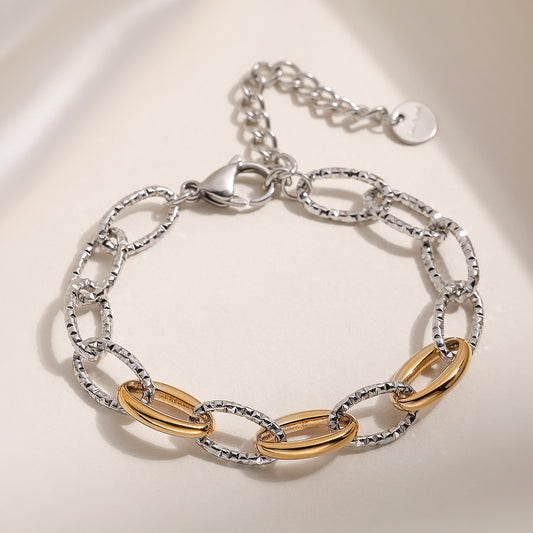 Minimalist Irregular Shape Stainless Steel Bracelet for Women with 18K Gold Plating