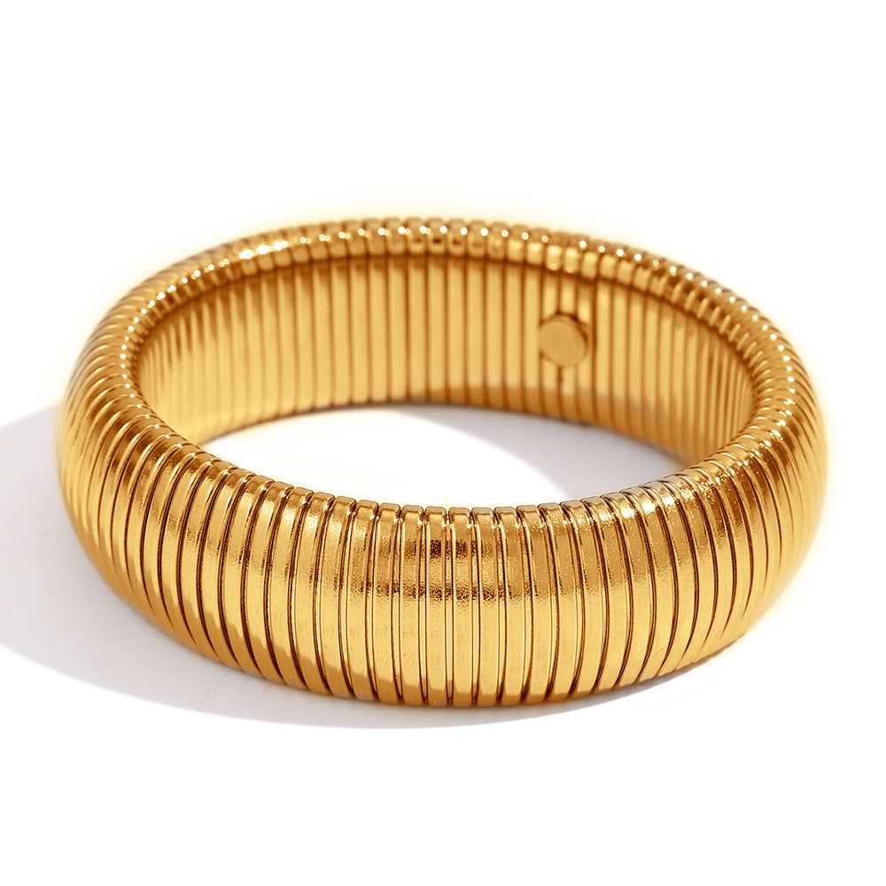 Bracciale Minimalista Geometrico in Acciaio Titanio Placcato Oro 18K con Catena Serpente Elastica da Donna