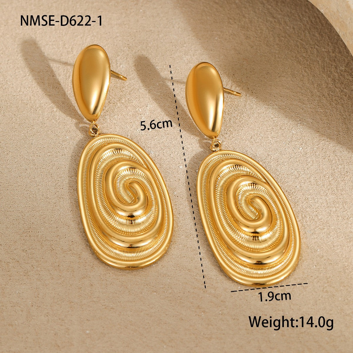 Orecchini da donna alla moda in acciaio al titanio con spirale geometrica e placcatura in oro