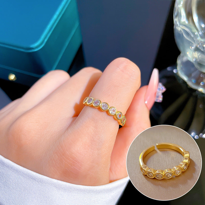Luxury Minimalist Plated Brass Crown Rhinestone Adjustable Ring for Women