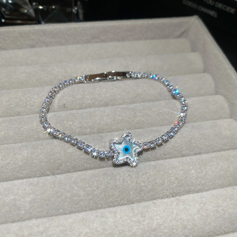 Luxury Elegant Geometric Round Cubic Zirconia Inlaid Brass Bracelet for Women