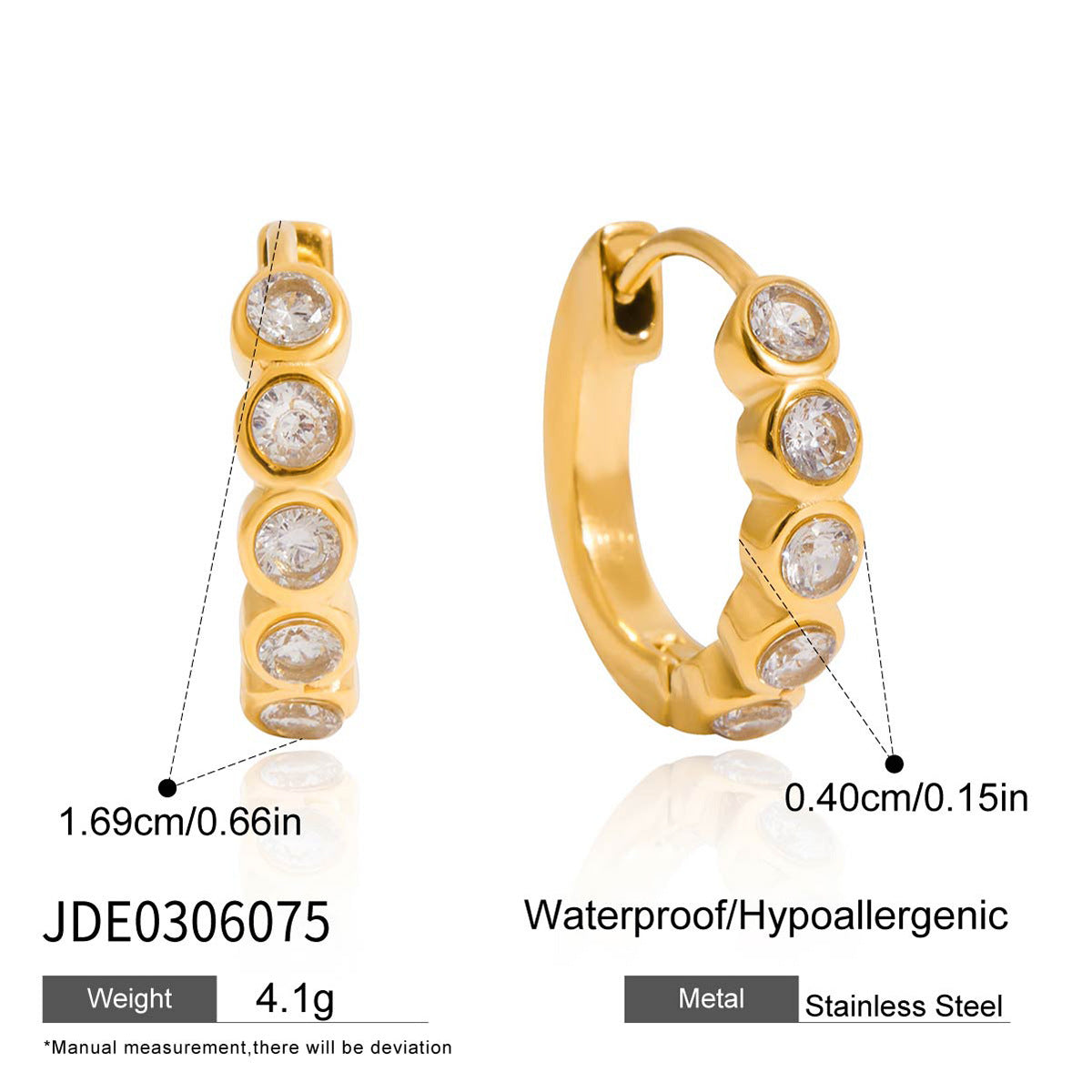 Elegant Geometric Stainless Steel Hoop Earrings with Cubic Zirconia 18K Gold Plated for Women