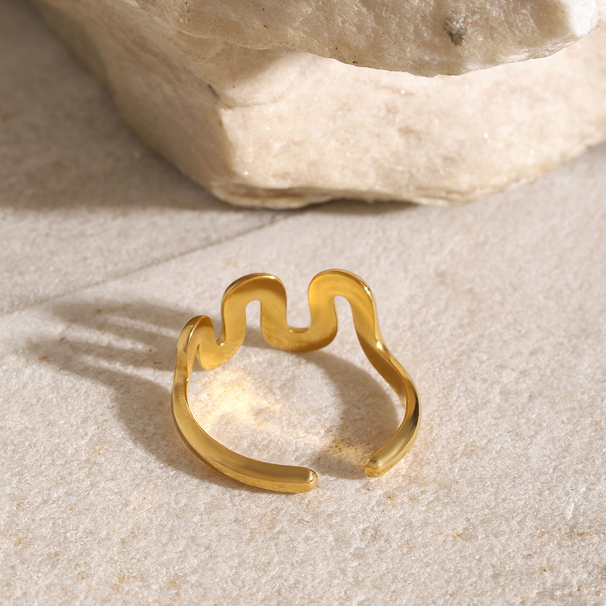 18K Gold Plated Wavy Abstract Stainless Steel Ring for Women