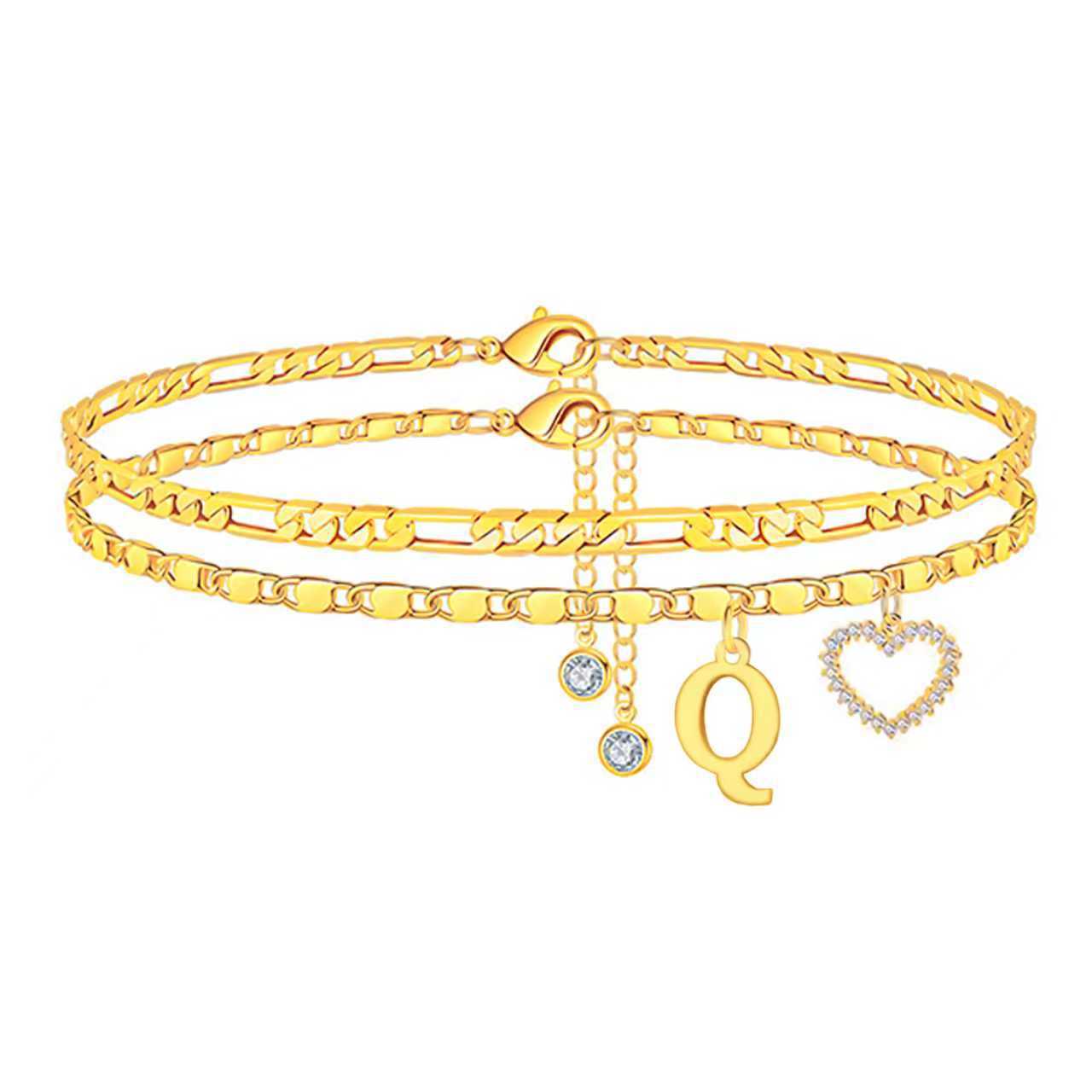 Minimalist Heart Letter Alloy Rope Chain Anklet for Women