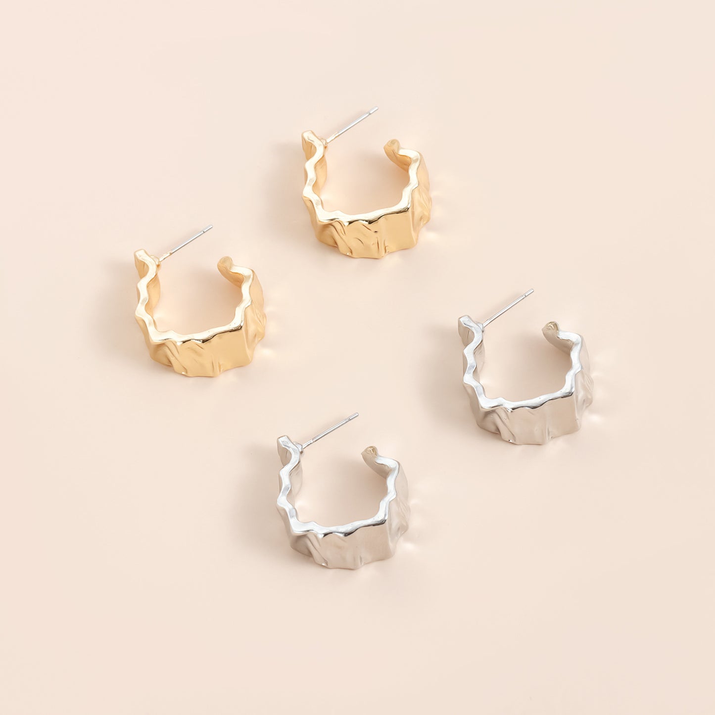 Vintage Geometric Ruffled C-Shaped Hollow Earrings for Women