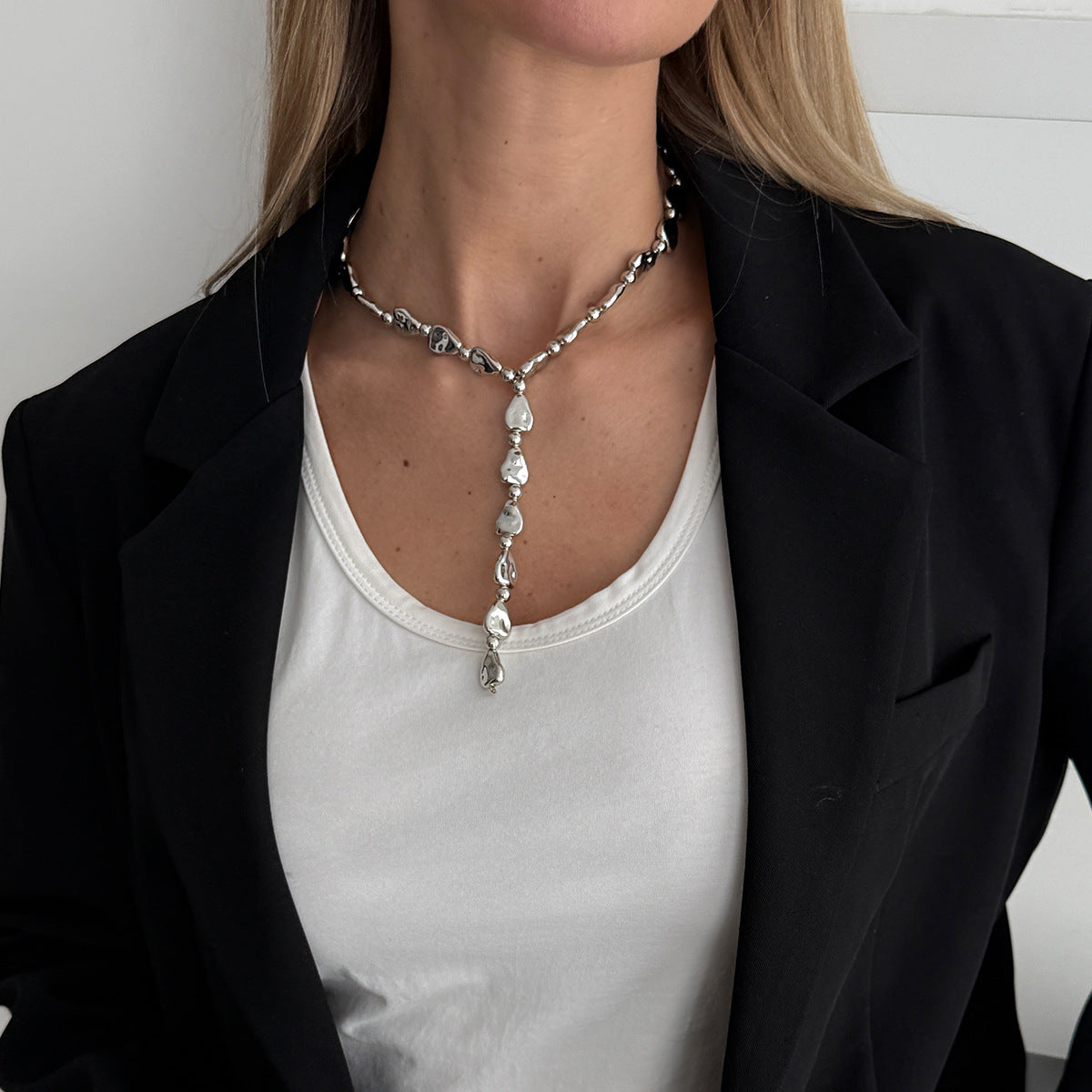 Minimalist Geometric Oval Iron Plated Y-Shape Necklace for Women