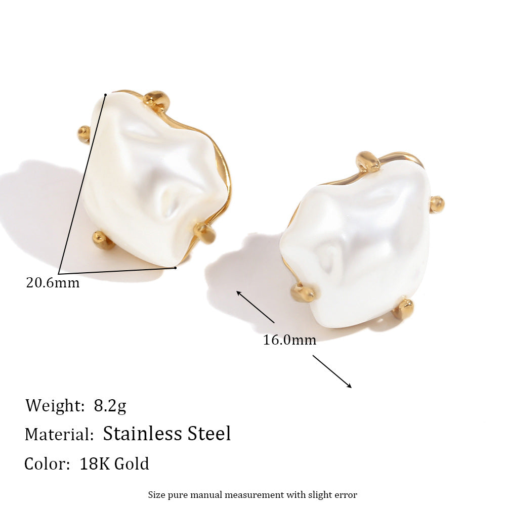 Vintage Baroque Style Geometric Stainless Steel Earrings with 18K Gold Plating and Simulated Pearl Accents for Women