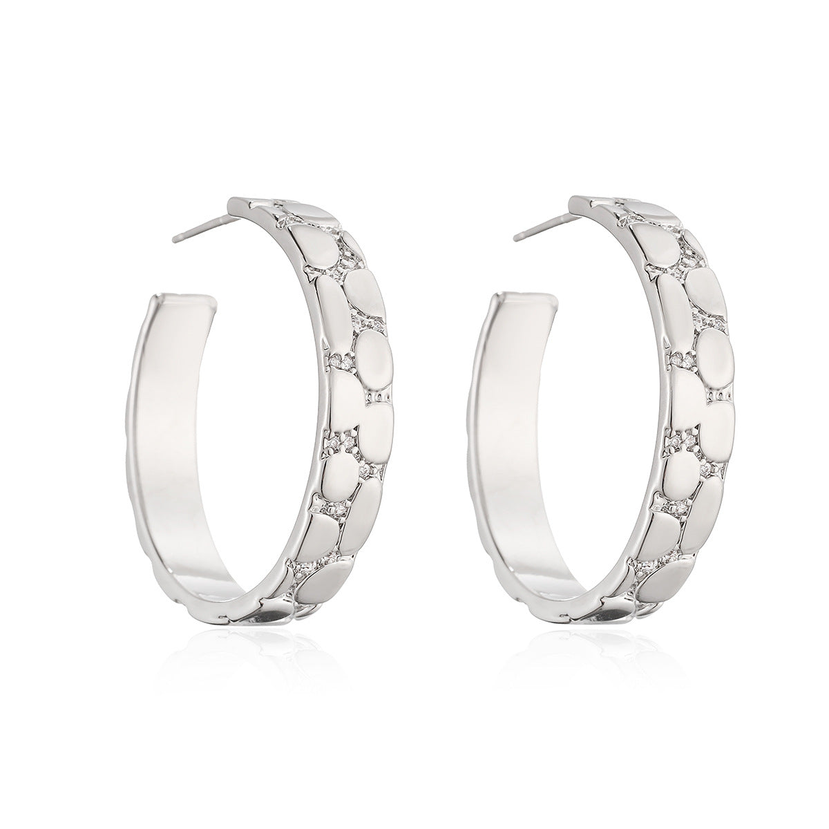 Vintage Geometric Brass Gold Plated Hoop Earrings with Cubic Zirconia for Women