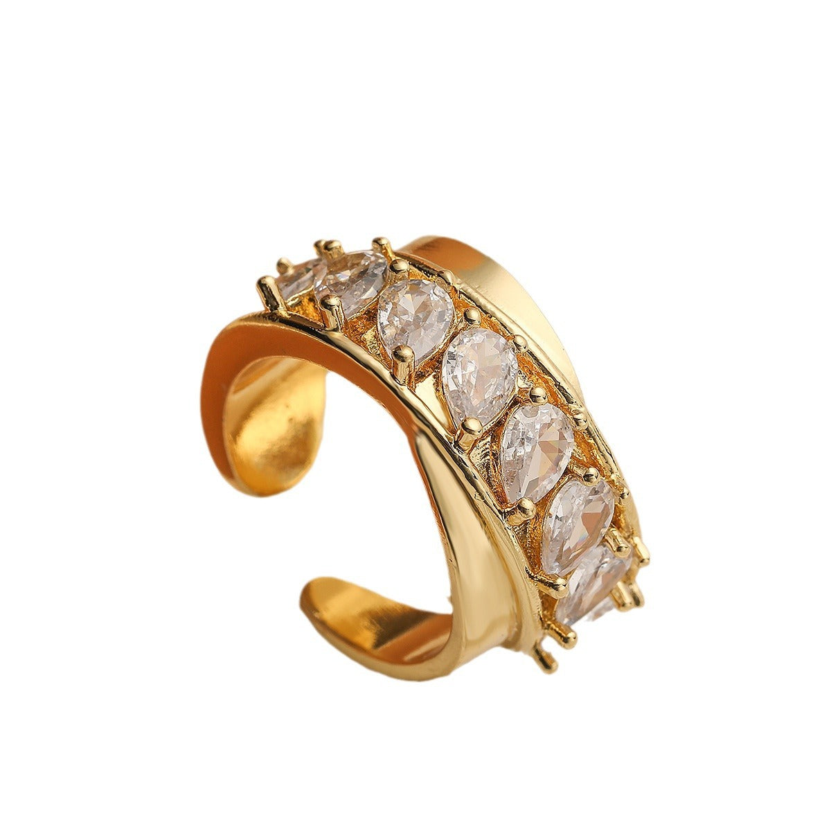 Anello aperto geometrico vintage da donna in ottone con zirconi micro-pavé