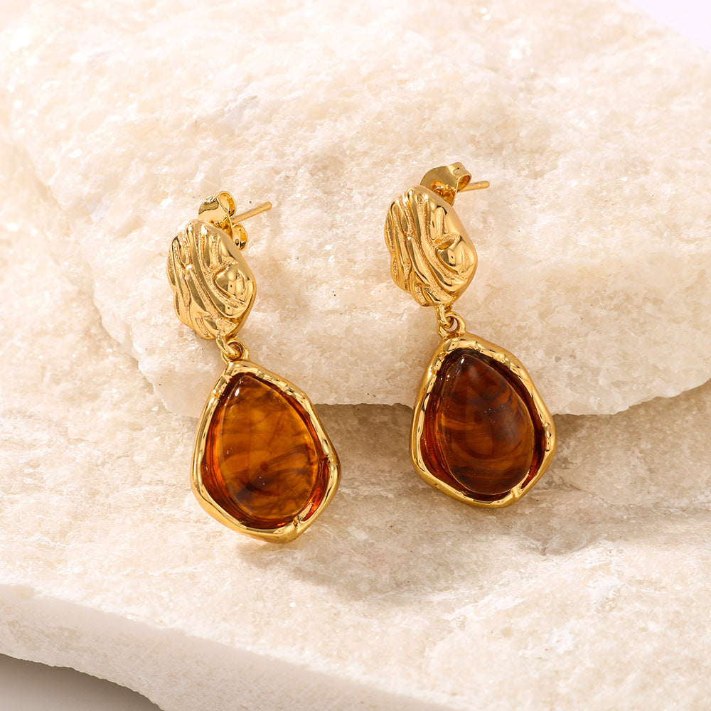 Minimalist Double-Hoop Resin Pendant Earrings with Stainless Steel Base and Vacuum Gold Plating