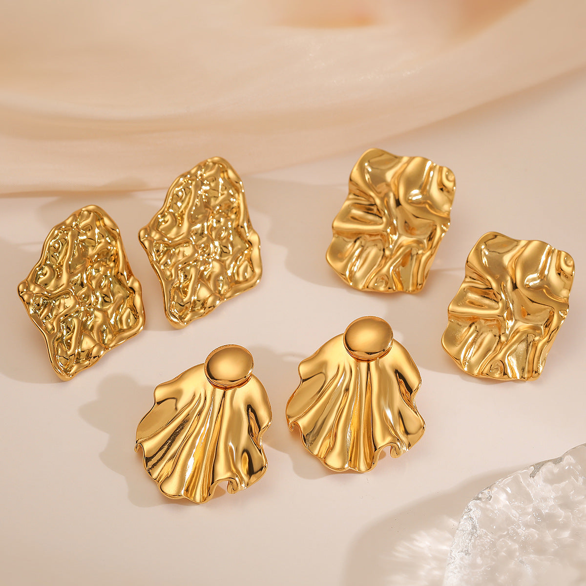 Geometric Stainless Steel Ear Studs for Women with 18K Gold Plating, Irregular Modern Fashion Earrings