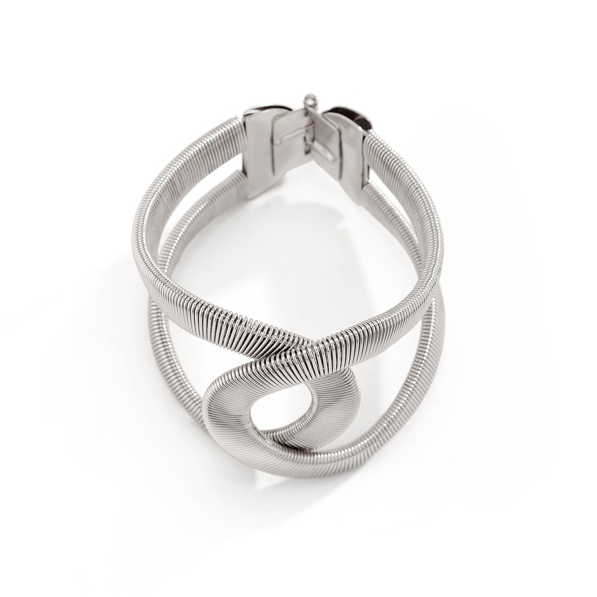 Pulsera de metal geométrica minimalista estilo francés con diseño ahuecado, acabado pulido y diseño abierto