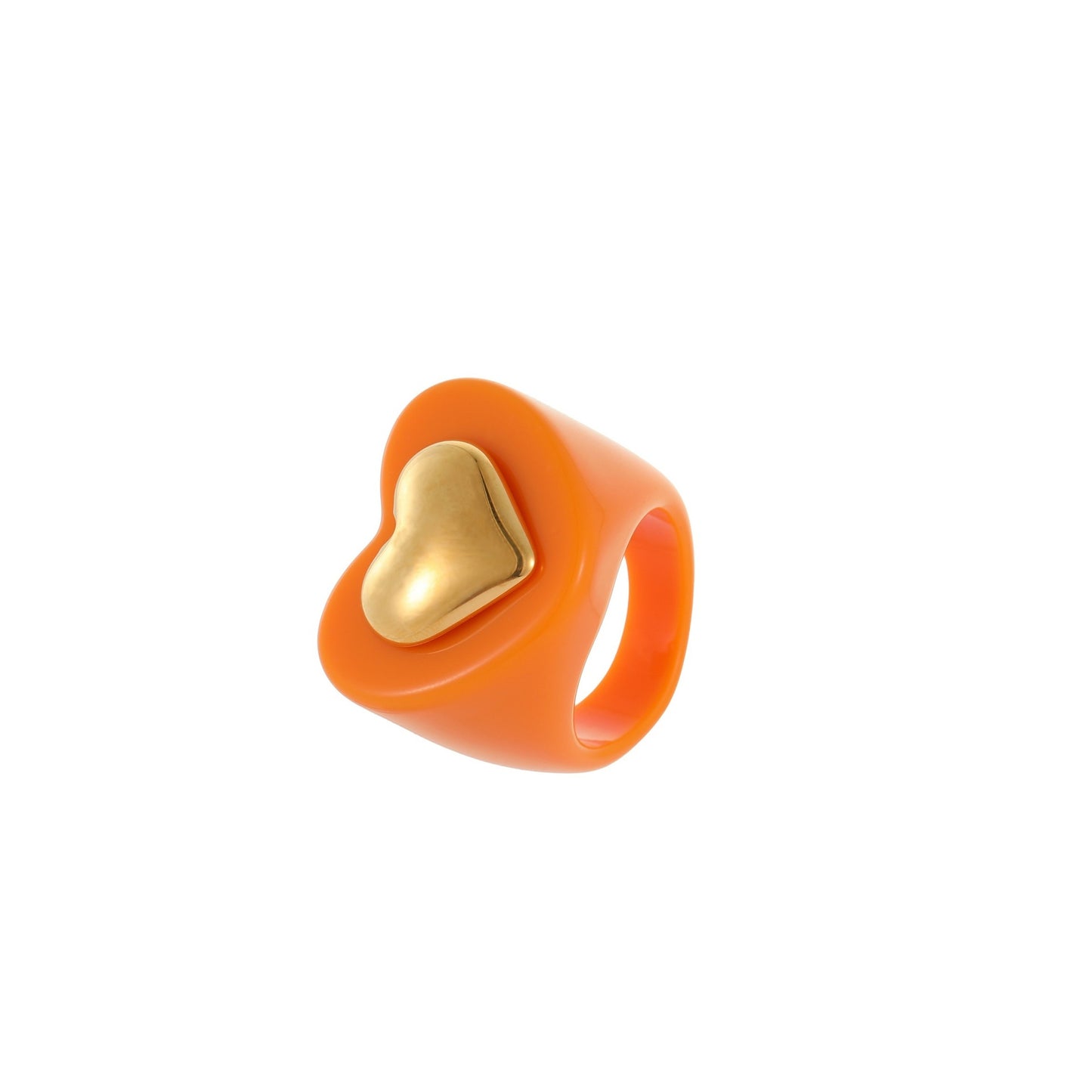 Anillo de acero de titanio con incrustaciones de resina en forma de corazón minimalista y acabado chapado para mujer
