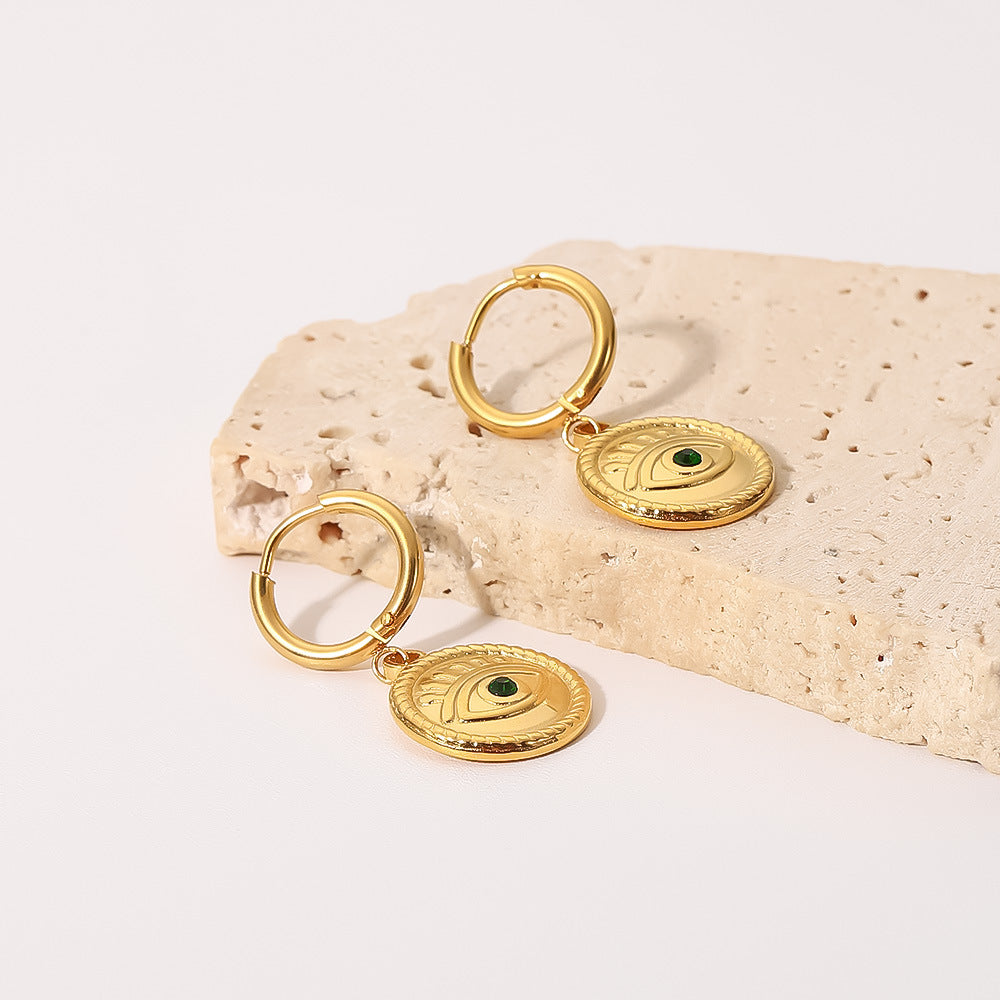 INS Style Geometric Circle Stainless Steel Earrings with 18K Gold Plating for Women and Men