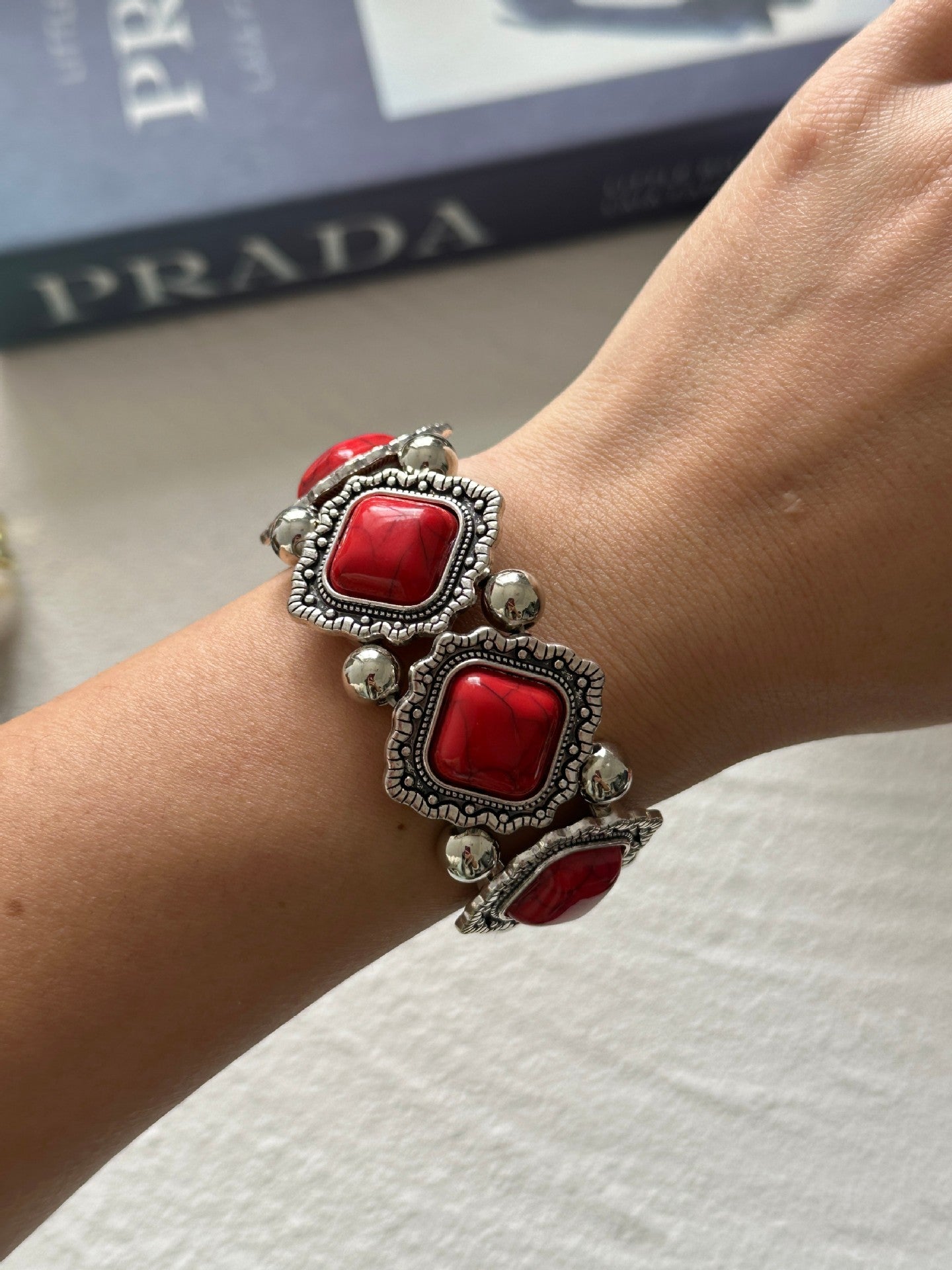 Bohemian Vintage Geometric Turquoise Inlay Plated Alloy Bracelet for Women