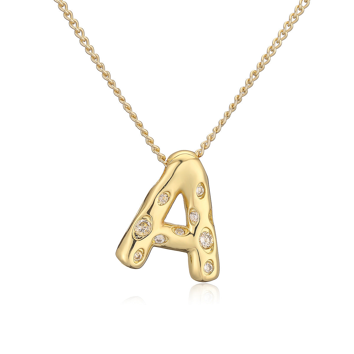 Collana da donna con ciondolo a lettera geometrico minimalista in ottone con placcatura in oro e intarsi in zircone
